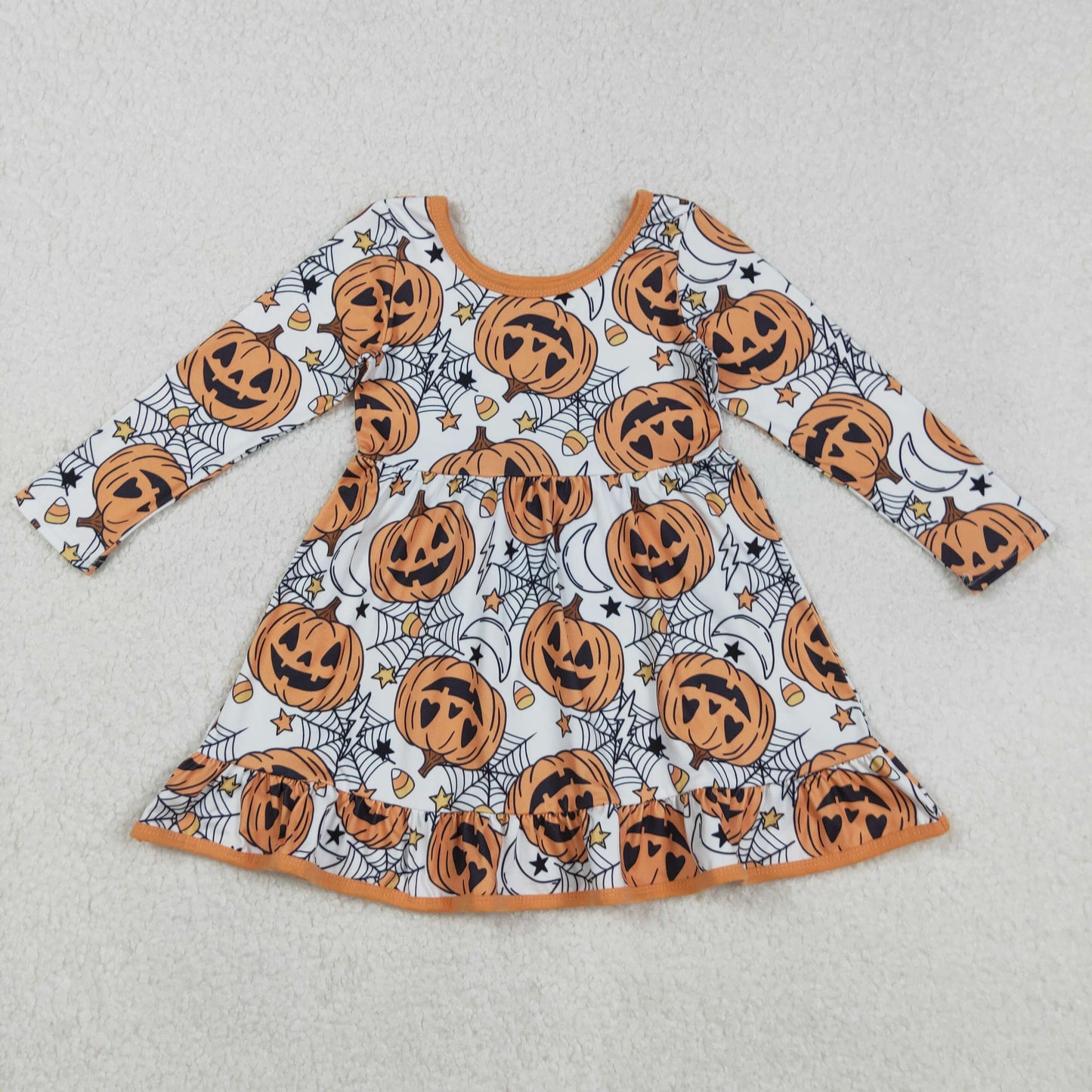 RTS Sibling baby girls clothes halloween pumpkin long Sleeve romper and dress