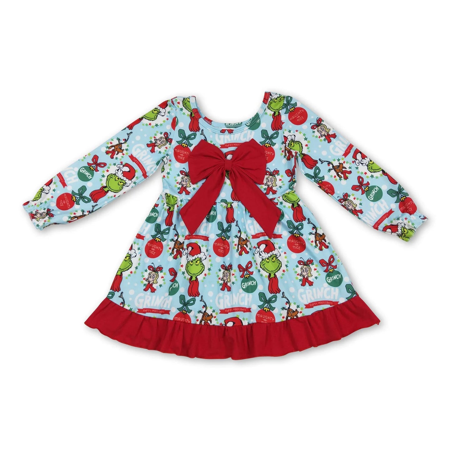 RTS NO MOQ Sibling milk silk Baby Girls Cute Long Sleeve Christmas Knee Length Dresses