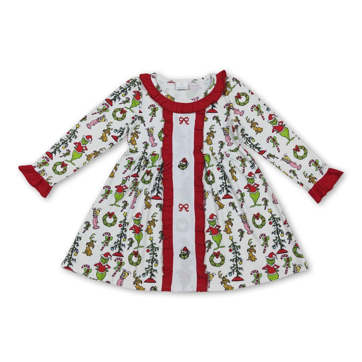 RTS NO MOQ Sibling milk silk Baby Girls Cute Long Sleeve Christmas Knee Length Dresses