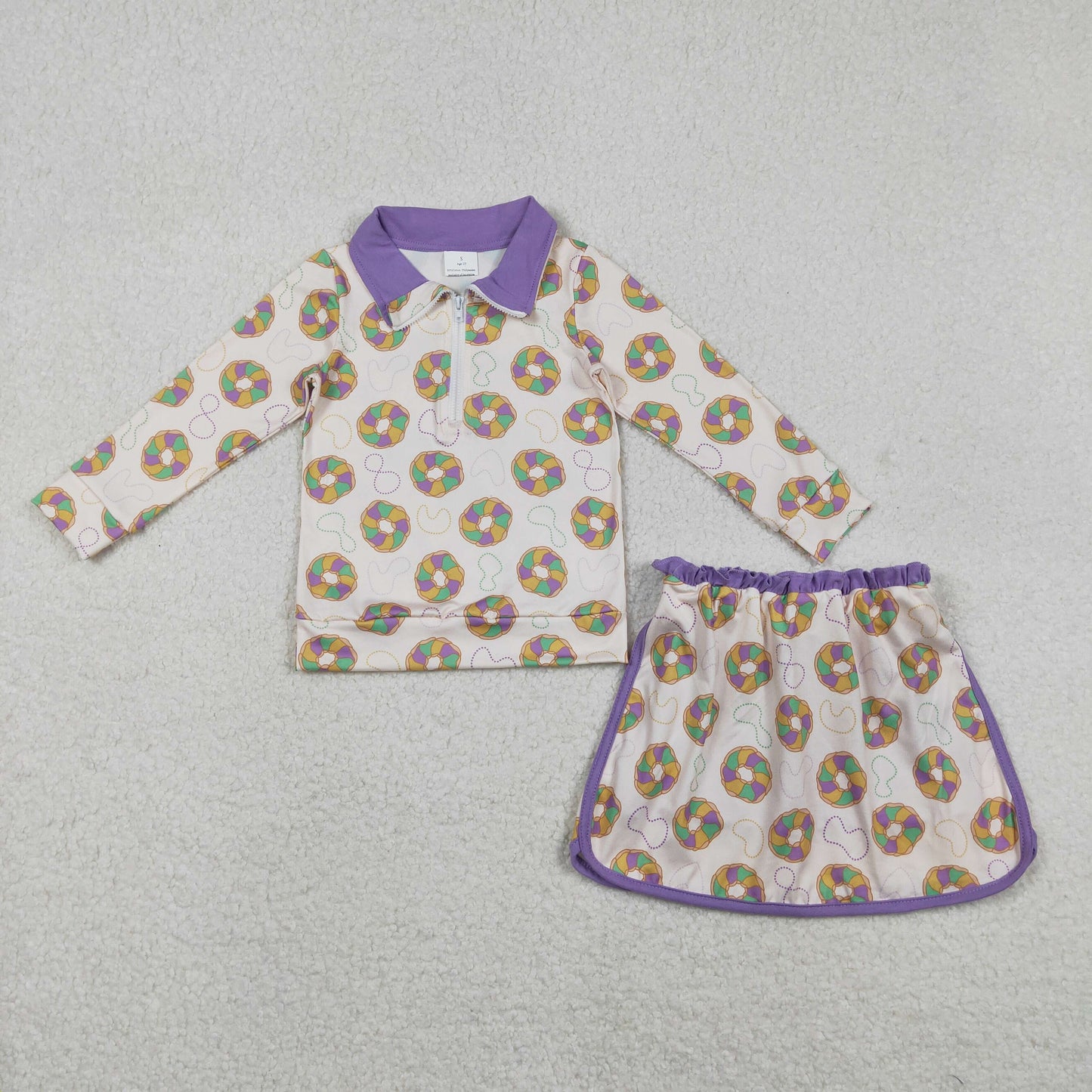RTS NO MOQ Sibling baby girl clothes mardi gras long-sleeved skirt suits