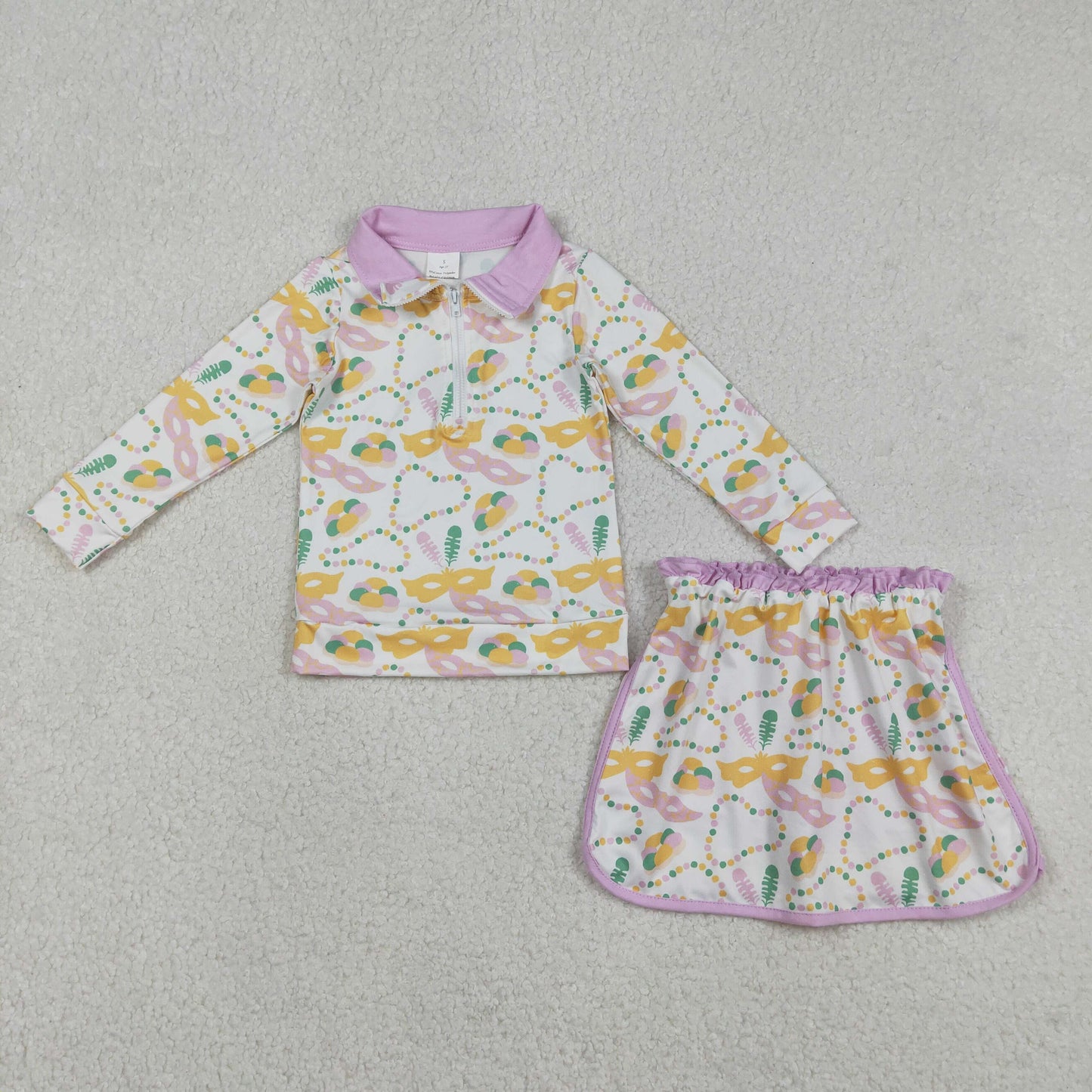 RTS NO MOQ Sibling baby girl clothes mardi gras long-sleeved skirt suits