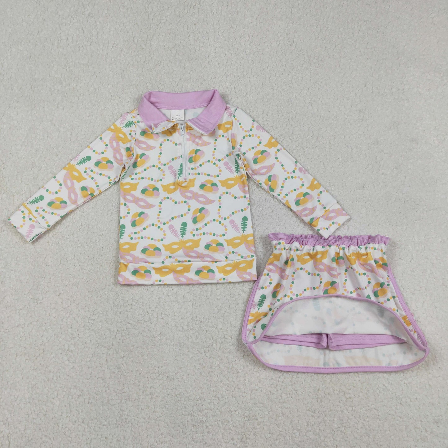 RTS NO MOQ Sibling baby girl clothes mardi gras long-sleeved skirt suits
