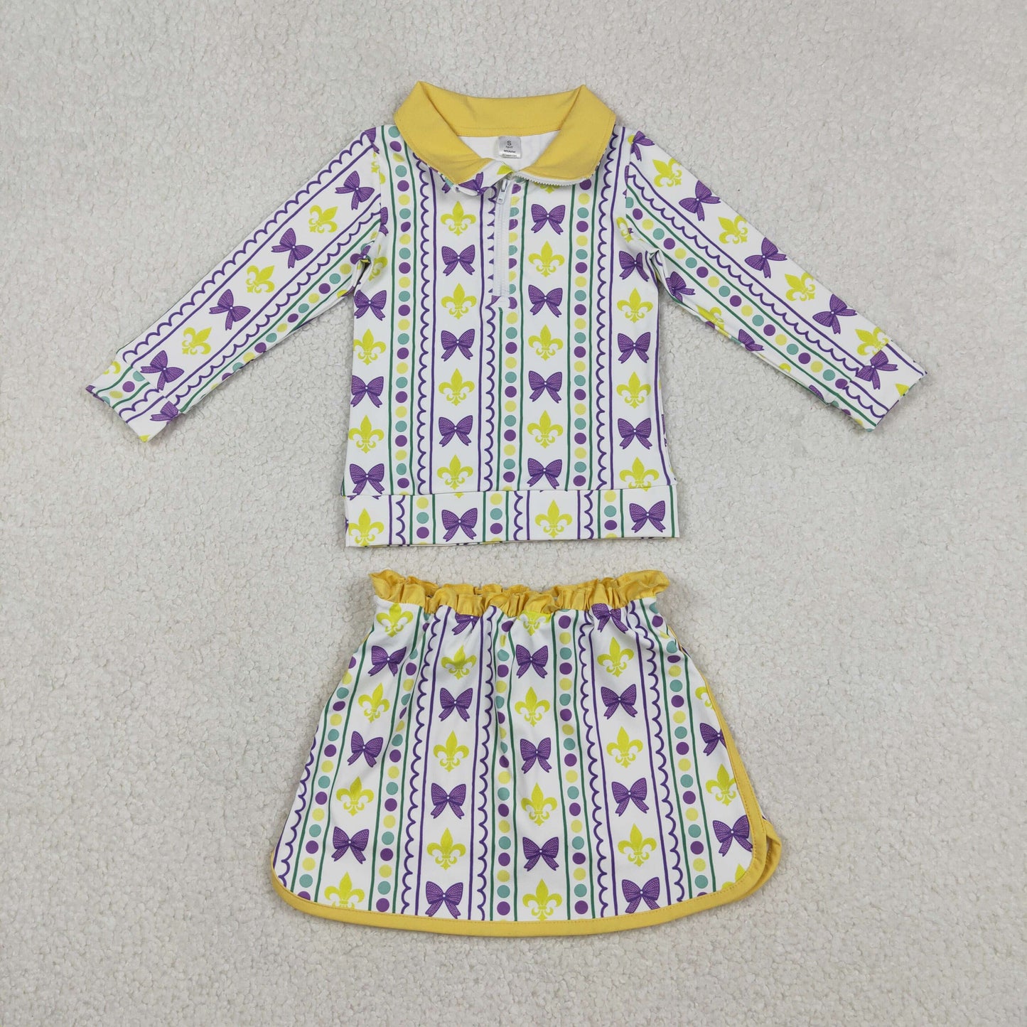 RTS NO MOQ Sibling baby girl clothes yoga mardi gras long-sleeved skirt suits