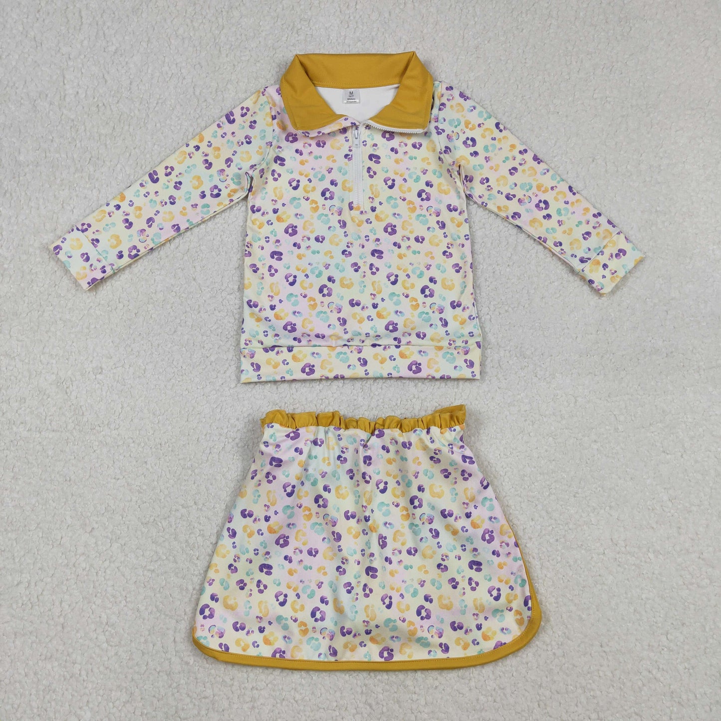 RTS NO MOQ Sibling baby girl clothes yoga mardi gras long-sleeved skirt suits