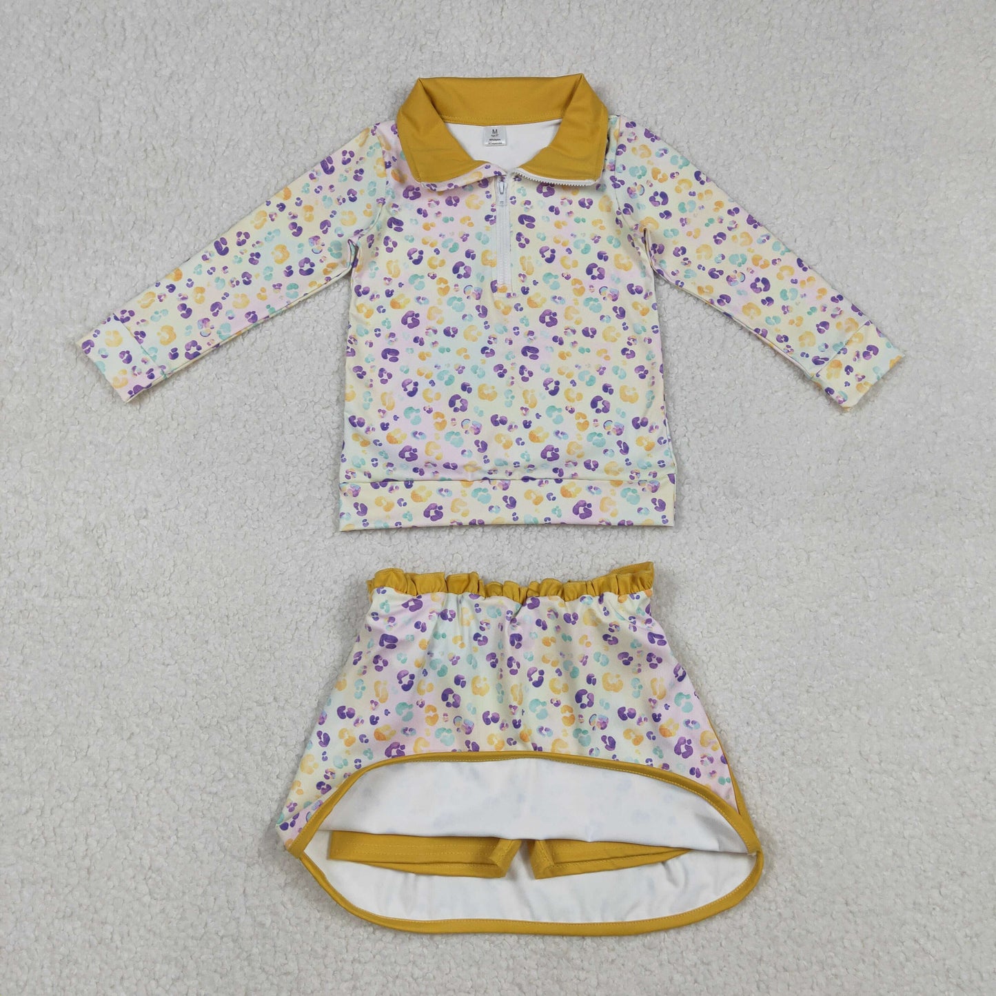 RTS NO MOQ Sibling baby girl clothes yoga mardi gras long-sleeved skirt suits