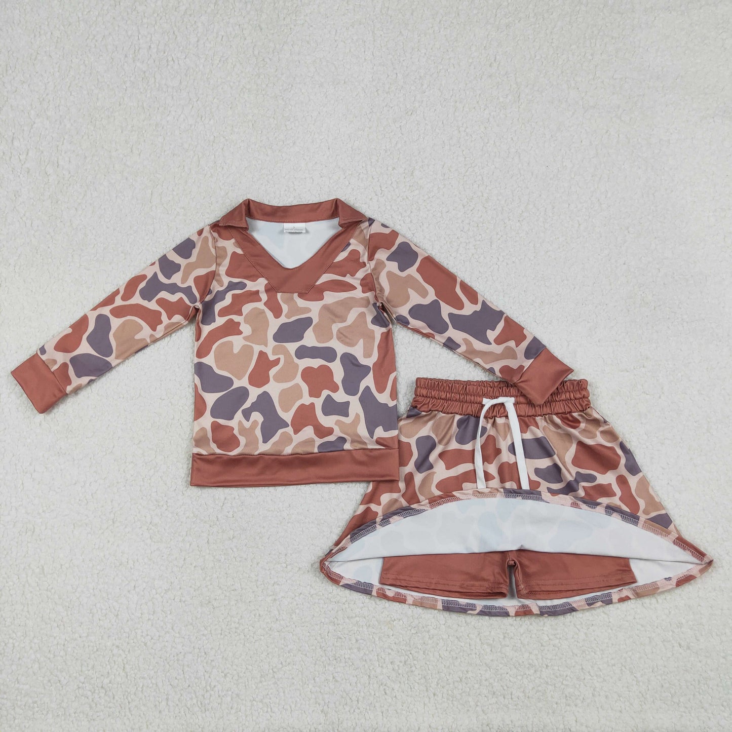 RTS NO MOQ Sibling Baby Girls Clothes camouflage long-sleeved skirts sets