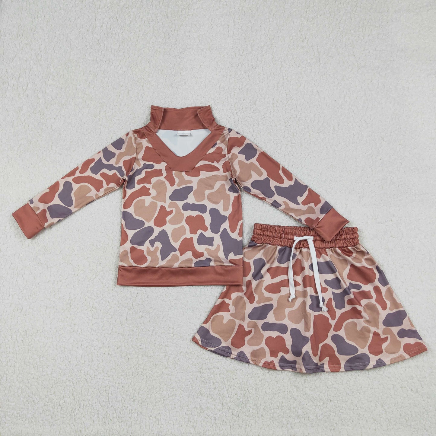 RTS NO MOQ Sibling Baby Girls Clothes camouflage long-sleeved skirts sets