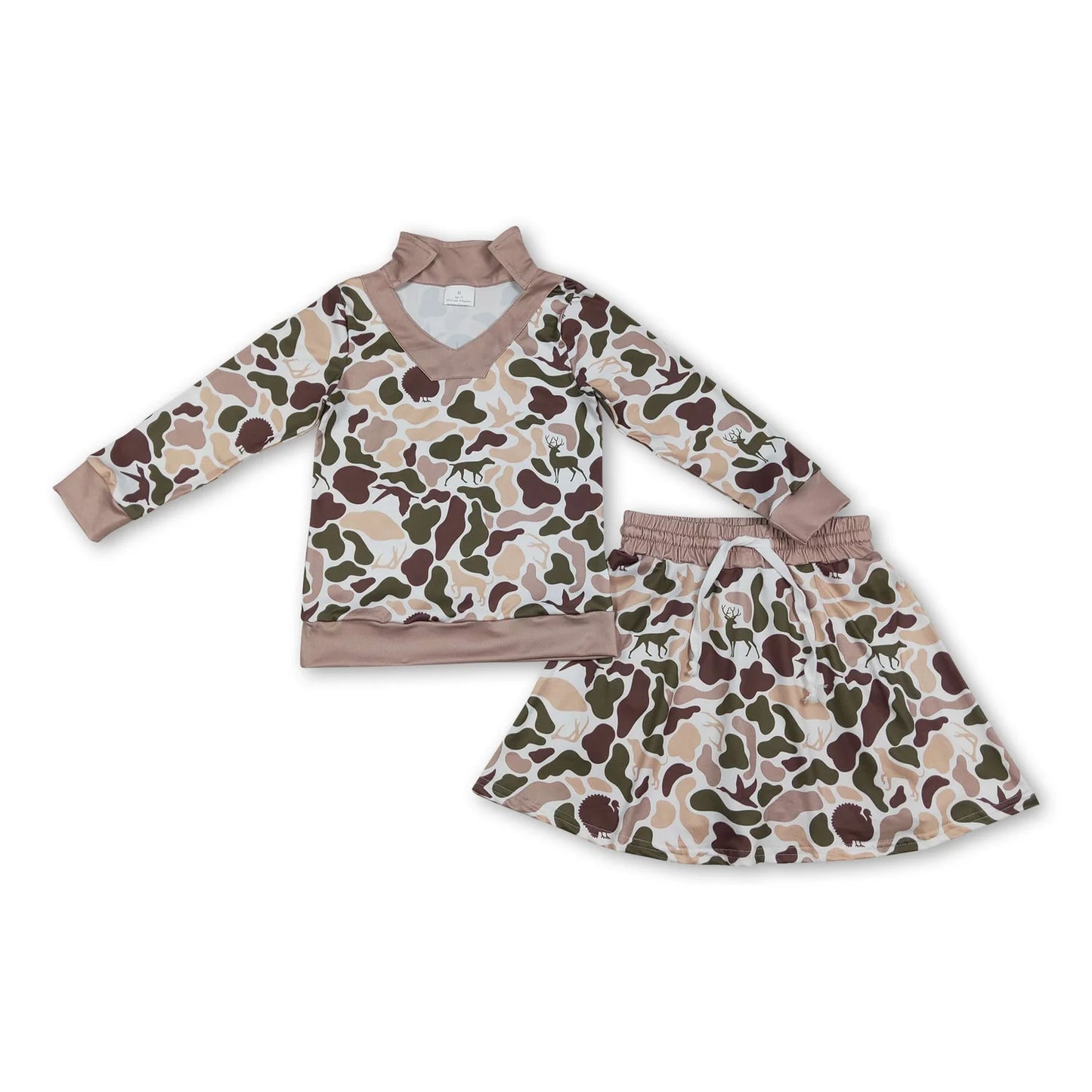 RTS NO MOQ Sibling milk silk Baby Girls Camo Print Long Sleeve Top Skirts Clothes Set