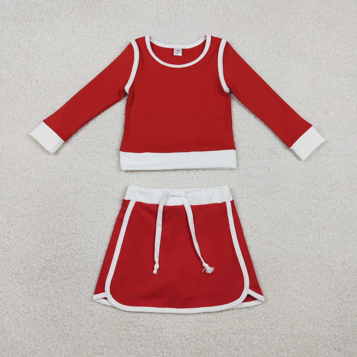 RTS NO MOQ GLD1482 Baby Girls Red Long Sleeve Top with Skirt And Shorts Yoga Active Wear Clothing Set for Kids