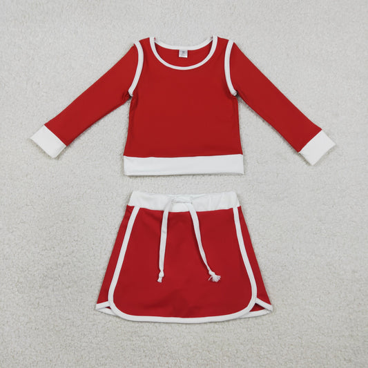 RTS NO MOQ GLD1482 Baby Girls Red Long Sleeve Top with Skirt And Shorts Yoga Active Wear Clothing Set for Kids