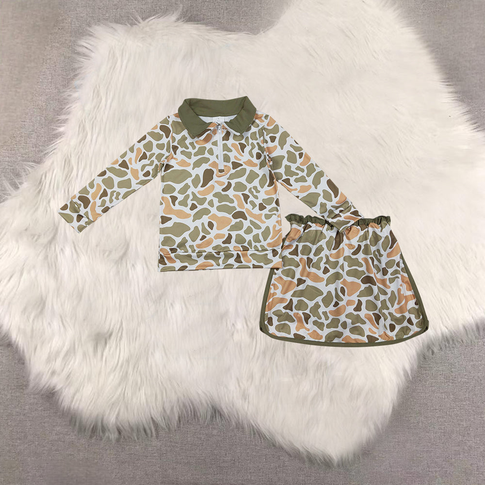 RTS NO MOQ sibling baby girls clothes camouflage long sleeve Clothes skirts Sets