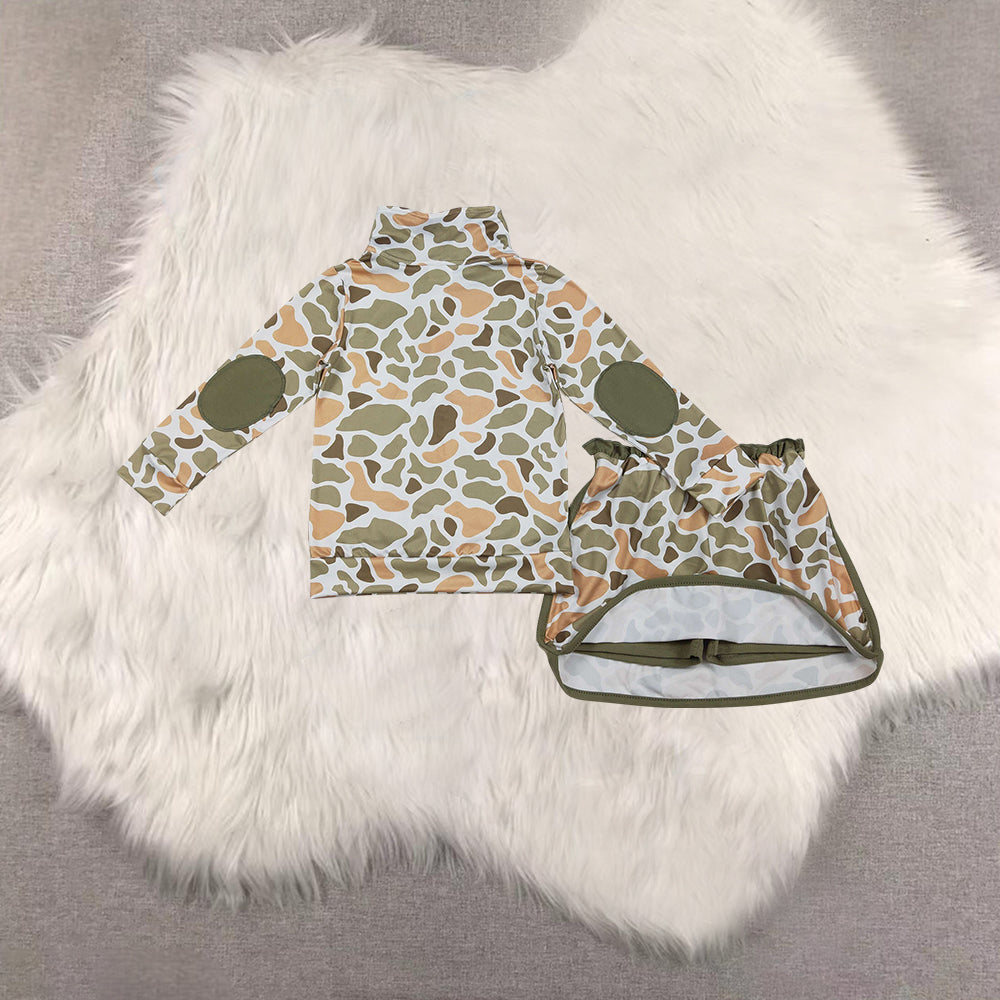 RTS NO MOQ sibling baby girls clothes camouflage long sleeve Clothes skirts Sets