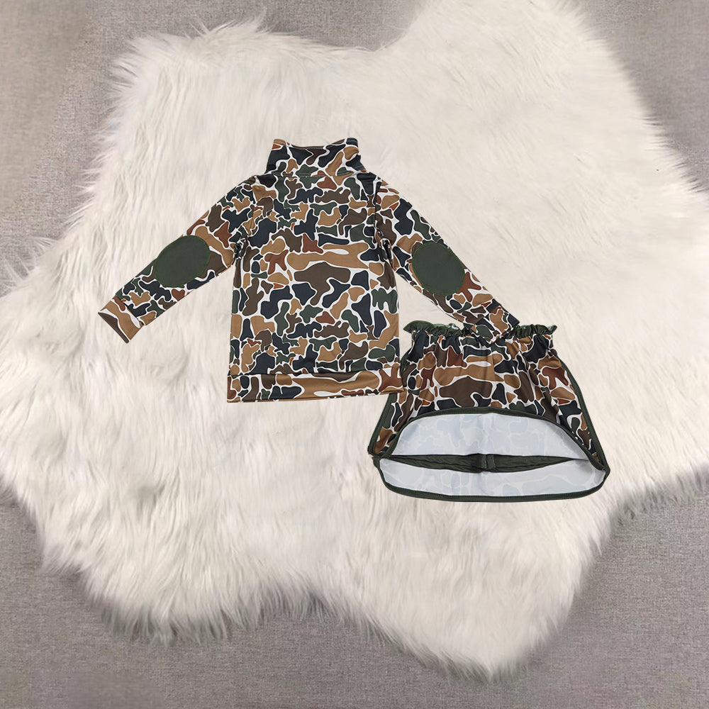 RTS NO MOQ sibling baby girls clothes camouflage long sleeve Clothes skirts Sets