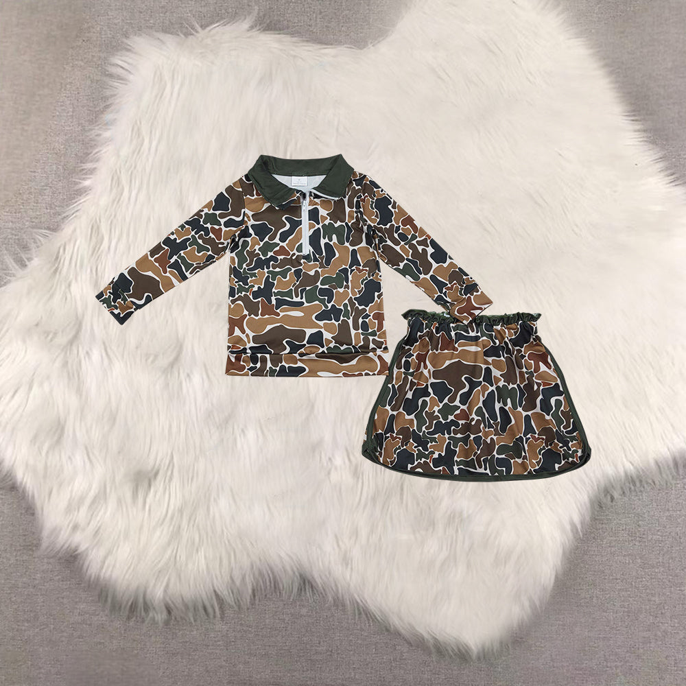 RTS NO MOQ sibling baby girls clothes camouflage long sleeve Clothes skirts Sets
