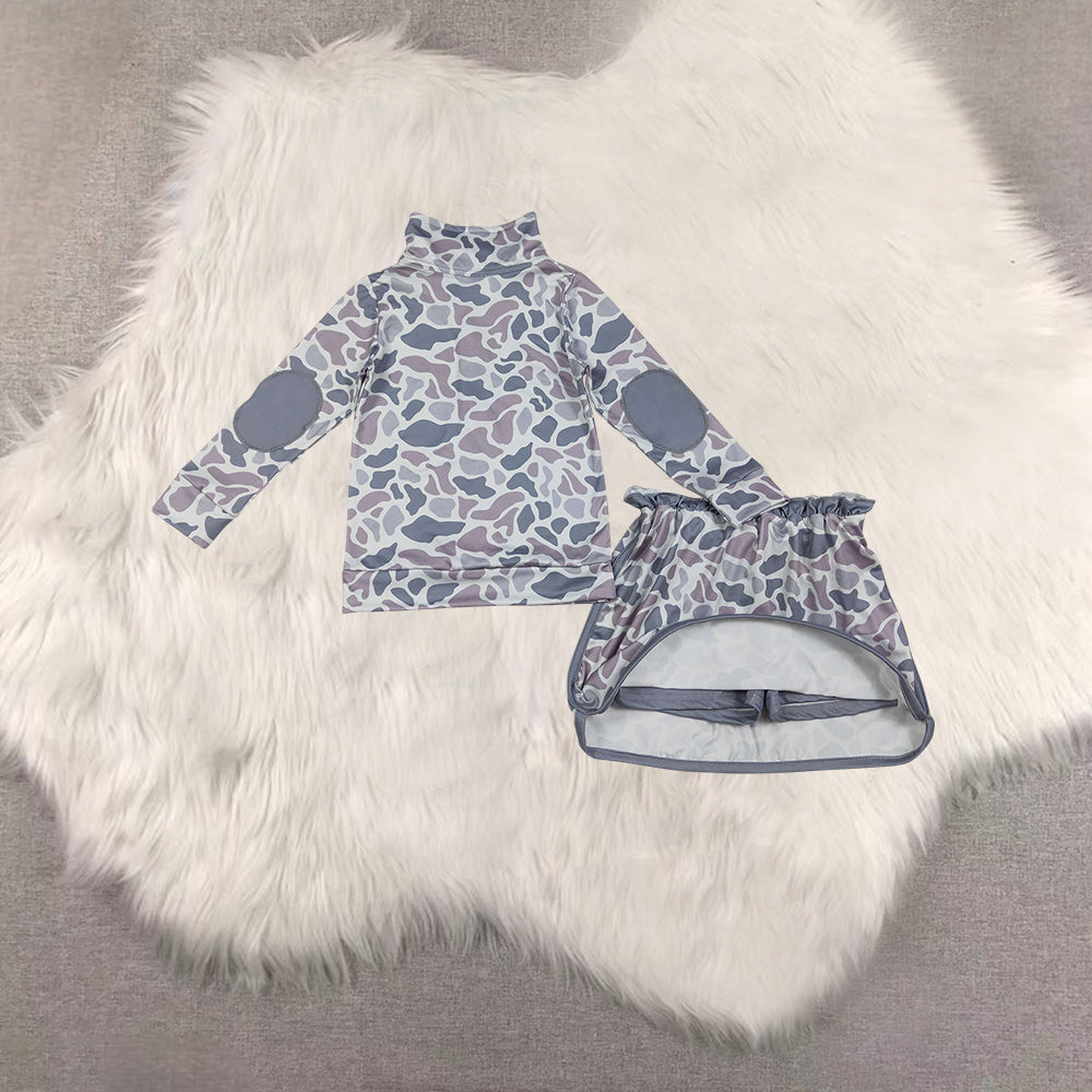 RTS NO MOQ sibling baby girls clothes camouflage long sleeve Clothes skirts Sets