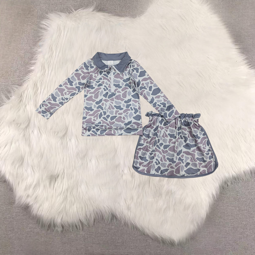 RTS NO MOQ sibling baby girls clothes camouflage long sleeve Clothes skirts Sets