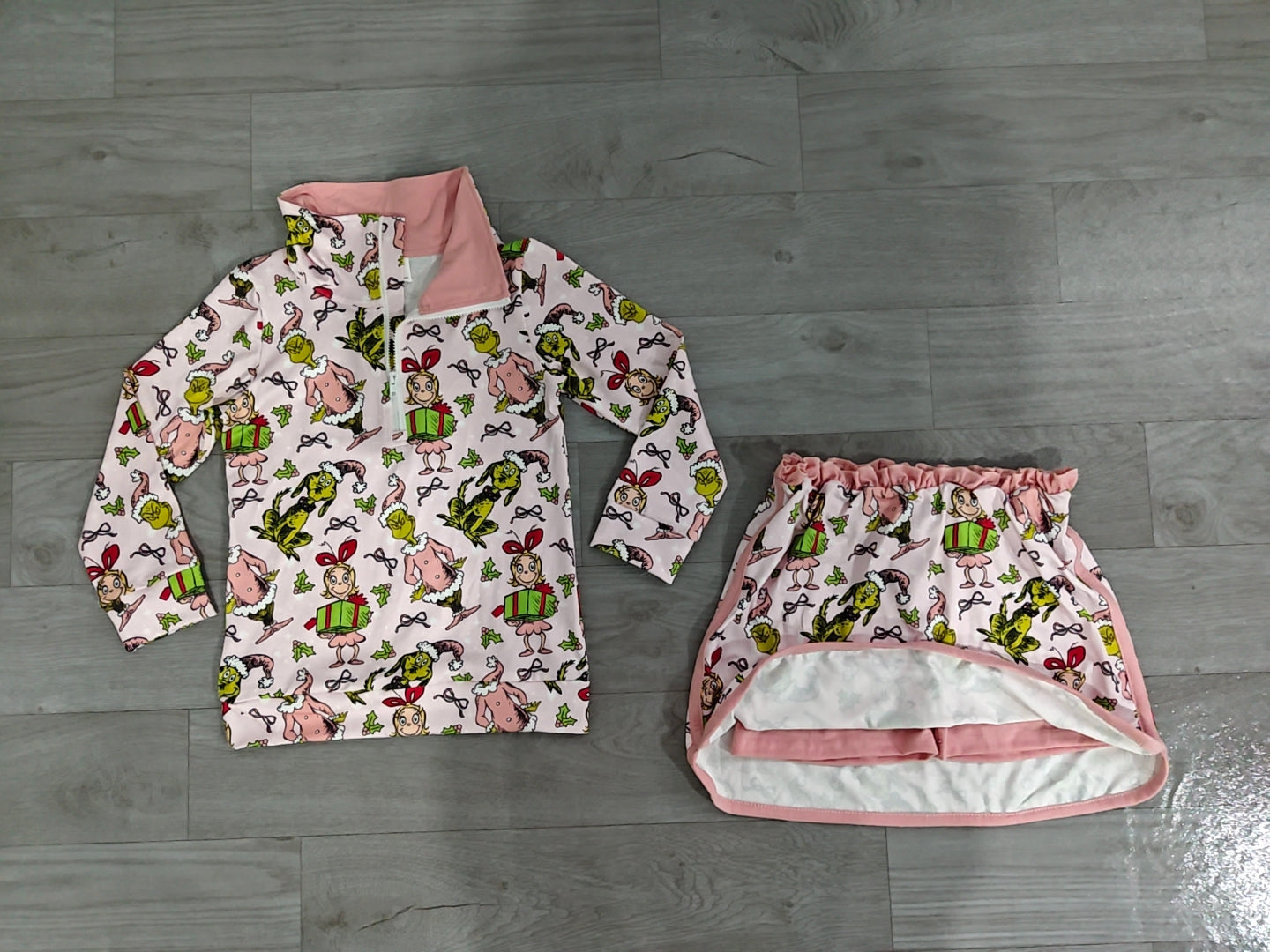 (Sample) No moq milk silk GLD1610 Baby Girls Christmas Zip Up Top Short Skirt Clothes Sets