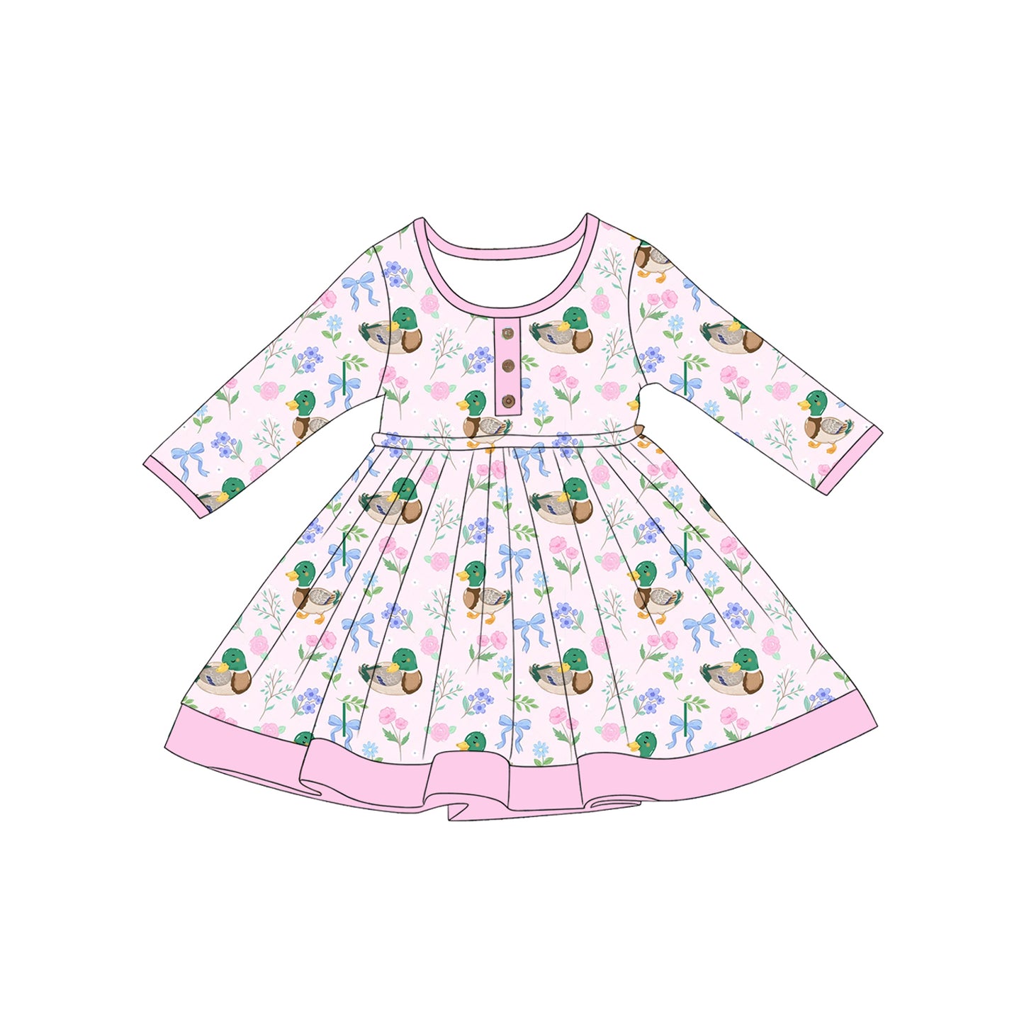 (Pre Order) No moq Baby Girls Cute Ducks Flowers Top Flare Pant Hunting Clothes Rompers Dress