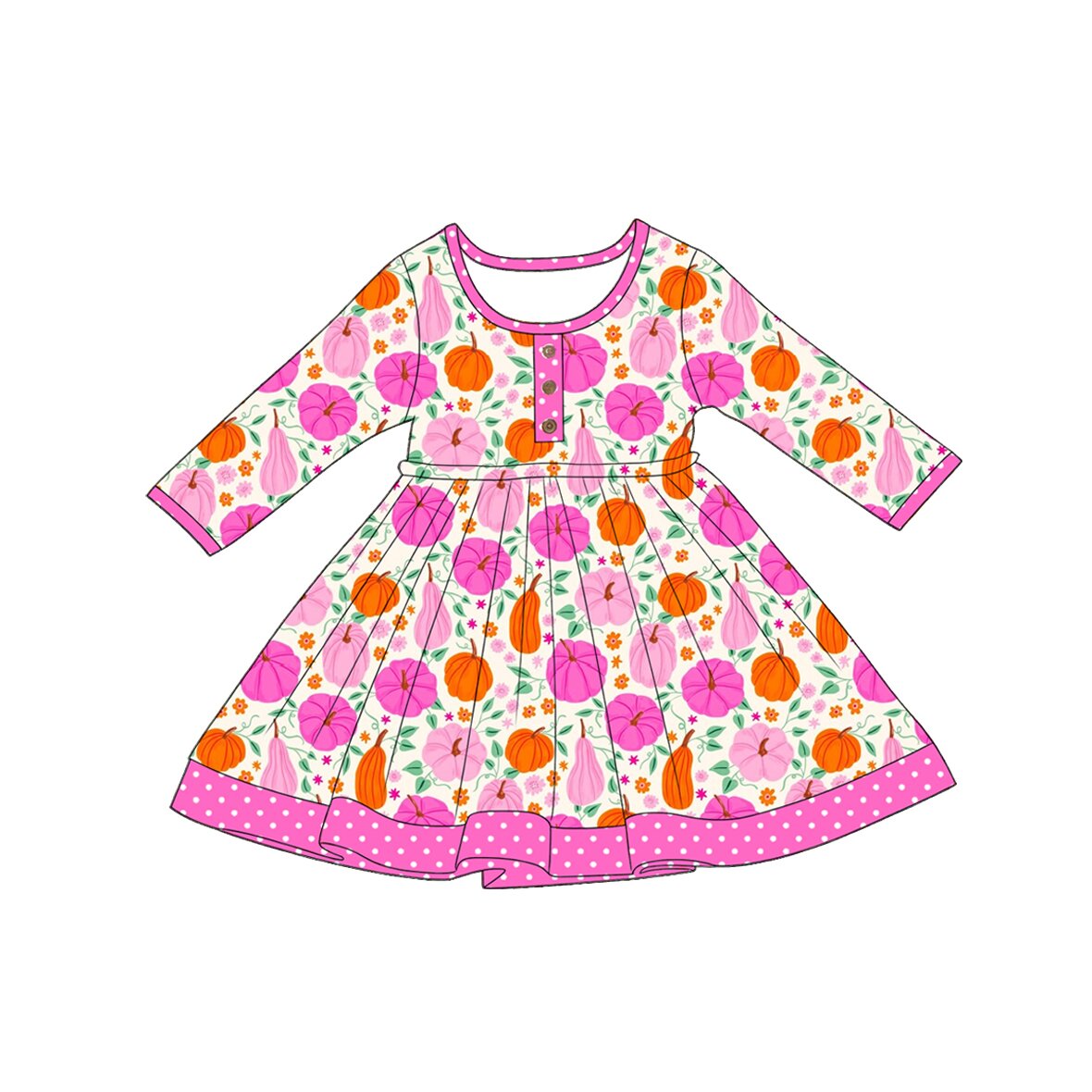 (Pre Order) No moq Baby Girls Cute Long Sleeve Bow Pumpkin Button Fall Dress