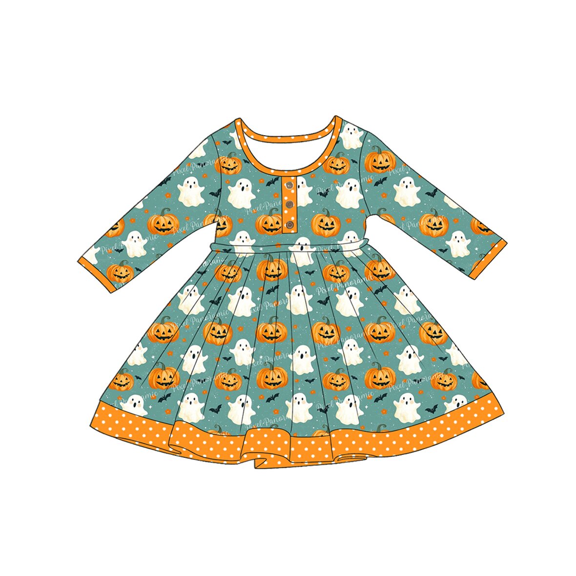 (Pre Order) No moq Baby Girls Cute Long Sleeve Bow Pumpkin Button Fall Dress