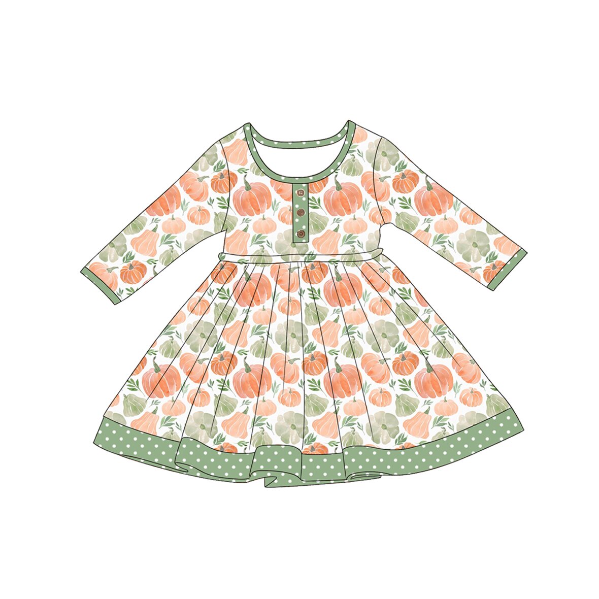 (Pre Order) No moq Baby Girls Cute Long Sleeve Bow Pumpkin Button Fall Dress