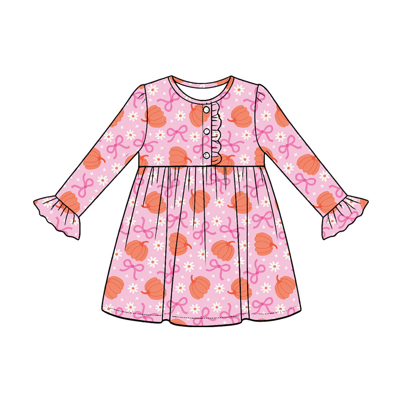 (Preorder new) No moq milk silk Baby Girls Pumpkins Bows Flowers Button Top Ruffle Pants Set Dresses Romper