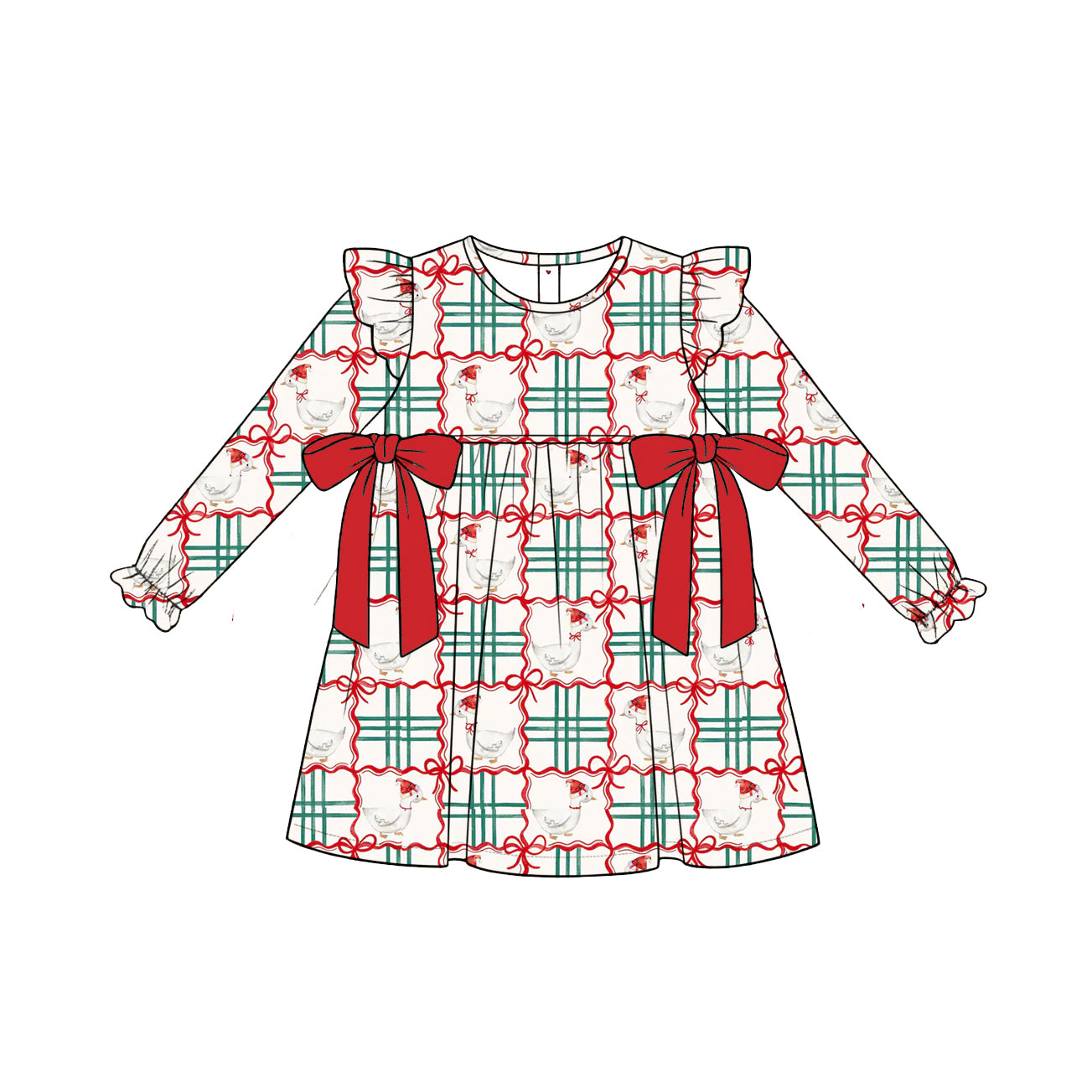 (Preorder new) No moq milk silk Baby Girls Cute Goose Checked Bow Tunic Ruffle Pant Sets Fall Knee Length Dress