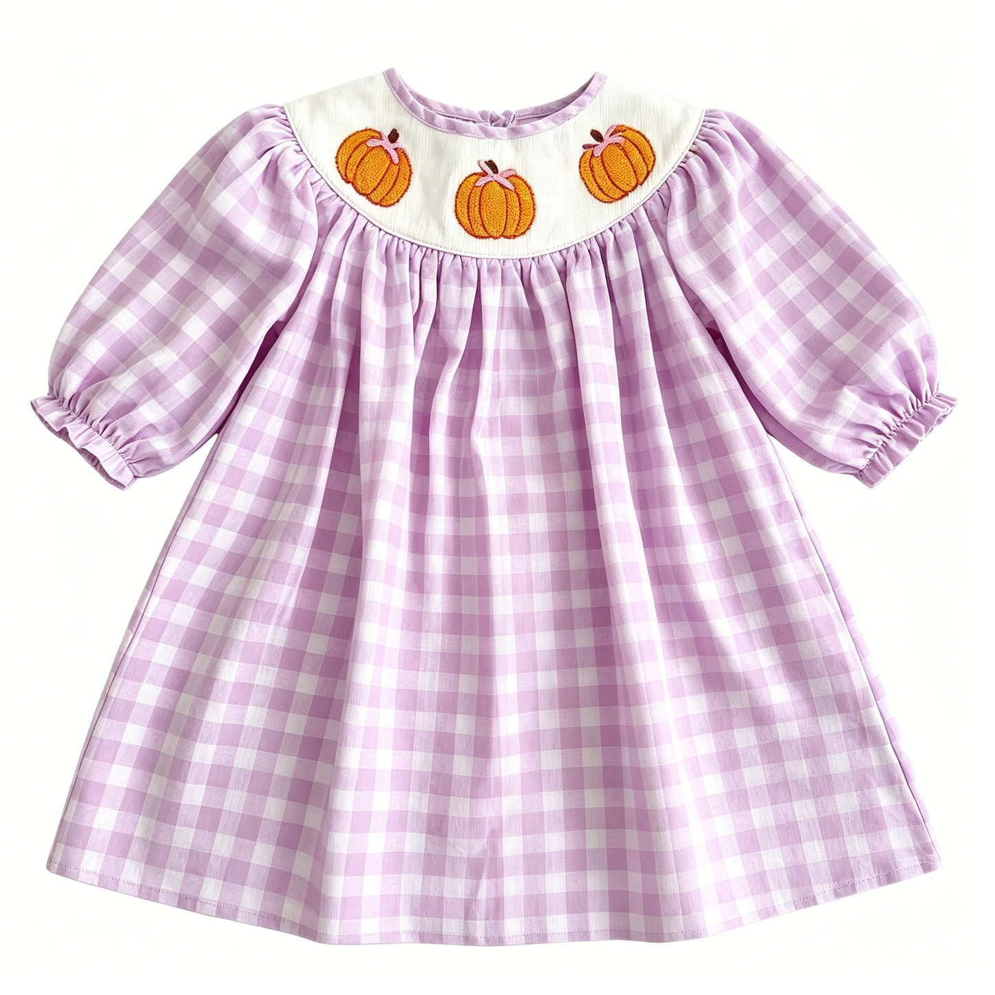 (Preorder new) No moq Baby Girls Pink Plaid Pumpkin Knee Length Dress Ruffle Long Sleeve Rompers