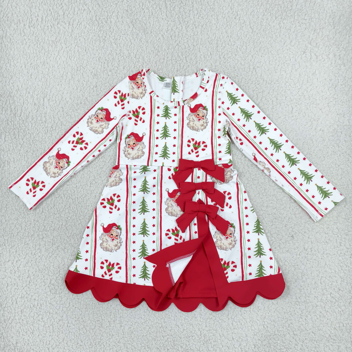 NEW RTS NO MOQ yoga fabric GLD1650 Baby Girls Santa Candy Cane Bows Scallop Hem Christmas Yoga Active Short Dress