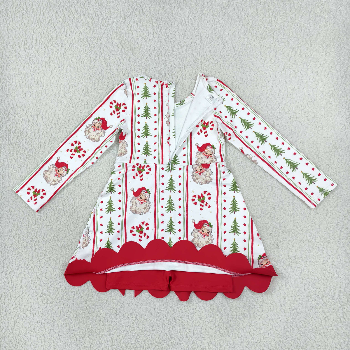 NEW RTS NO MOQ yoga fabric GLD1650 Baby Girls Santa Candy Cane Bows Scallop Hem Christmas Yoga Active Short Dress