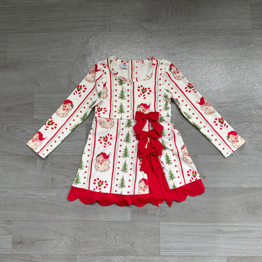 (Sample) No moq yoga fabric GLD1650 Yoga Baby Girls Santa Candy Cane Scallop Trim Short Yoga Skort Dresses