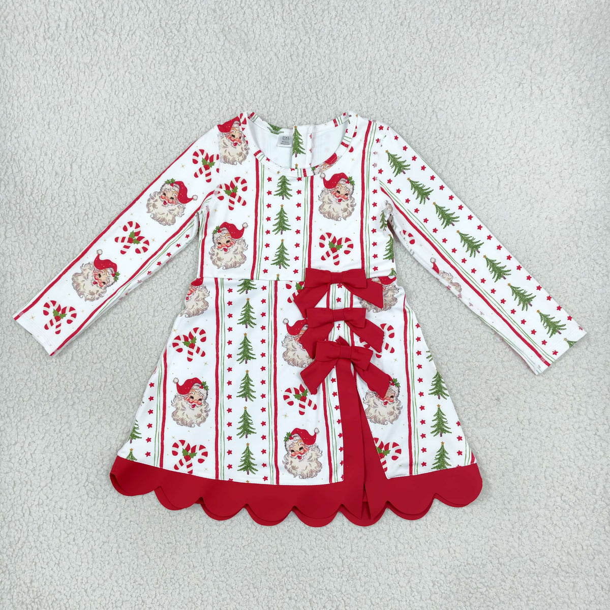 NEW RTS NO MOQ yoga fabric GLD1650 Baby Girls Santa Candy Cane Bows Scallop Hem Christmas Yoga Active Short Dress