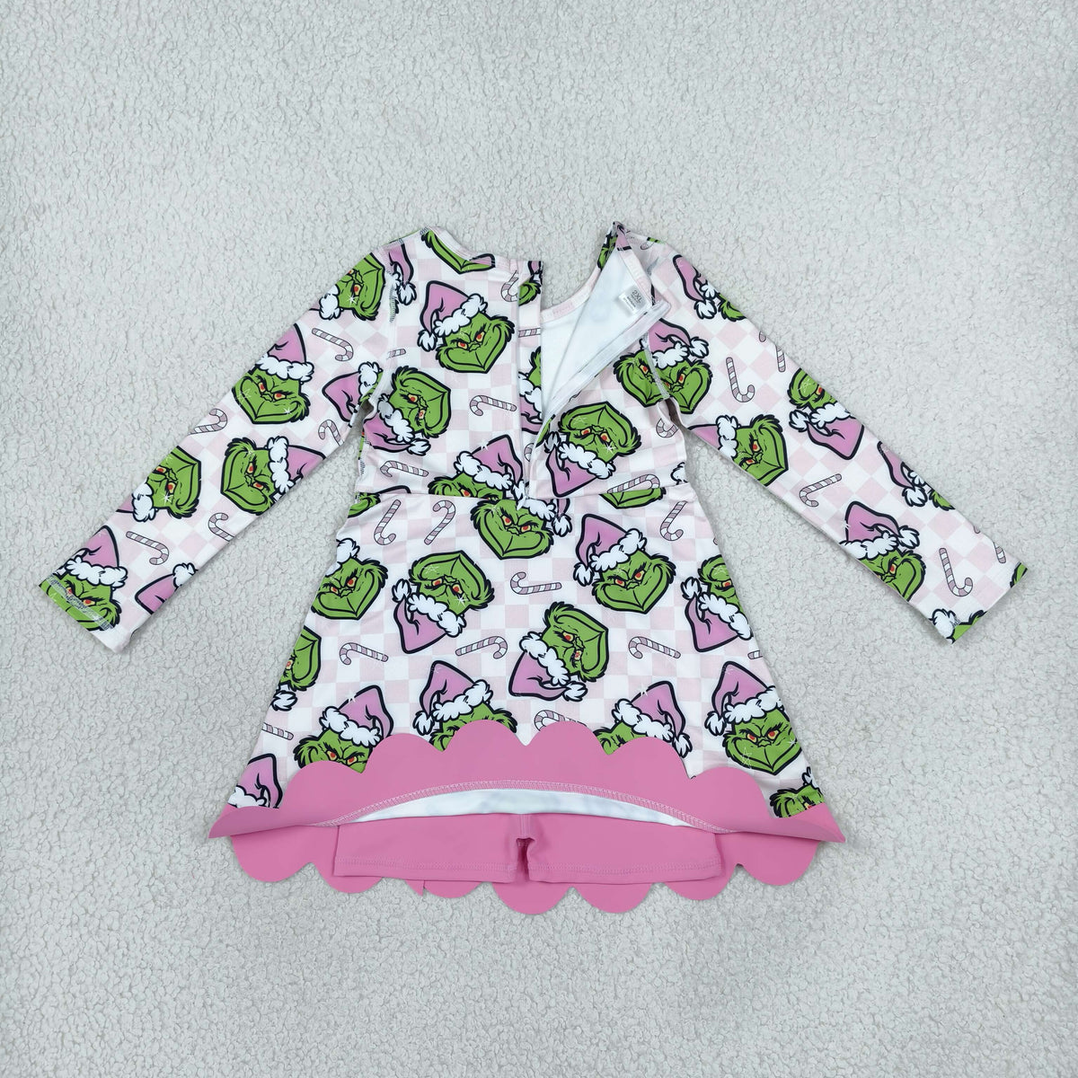 NEW RTS NO MOQ yoga fabric GLD1651 Baby Girls Candy Cane Bows Scallop Trim Yoga Active Short Dress