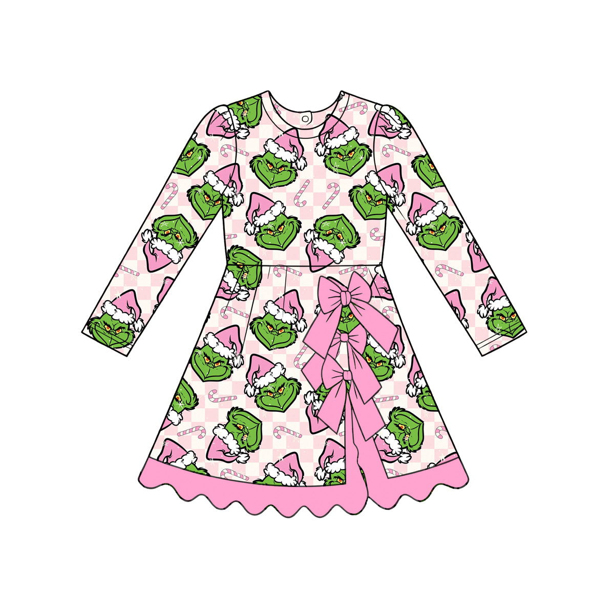 (Preorder new) No moq GLD1651 Yoga Baby Girls Christmas Candy Cane Scallop Edge Knee Length Active Dress
