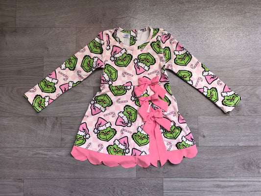 (Sample) No moq yoga fabric GLD1651 Yoga Baby Girls Christmas Candy Cane Scallop Edge Knee Length Active Dress