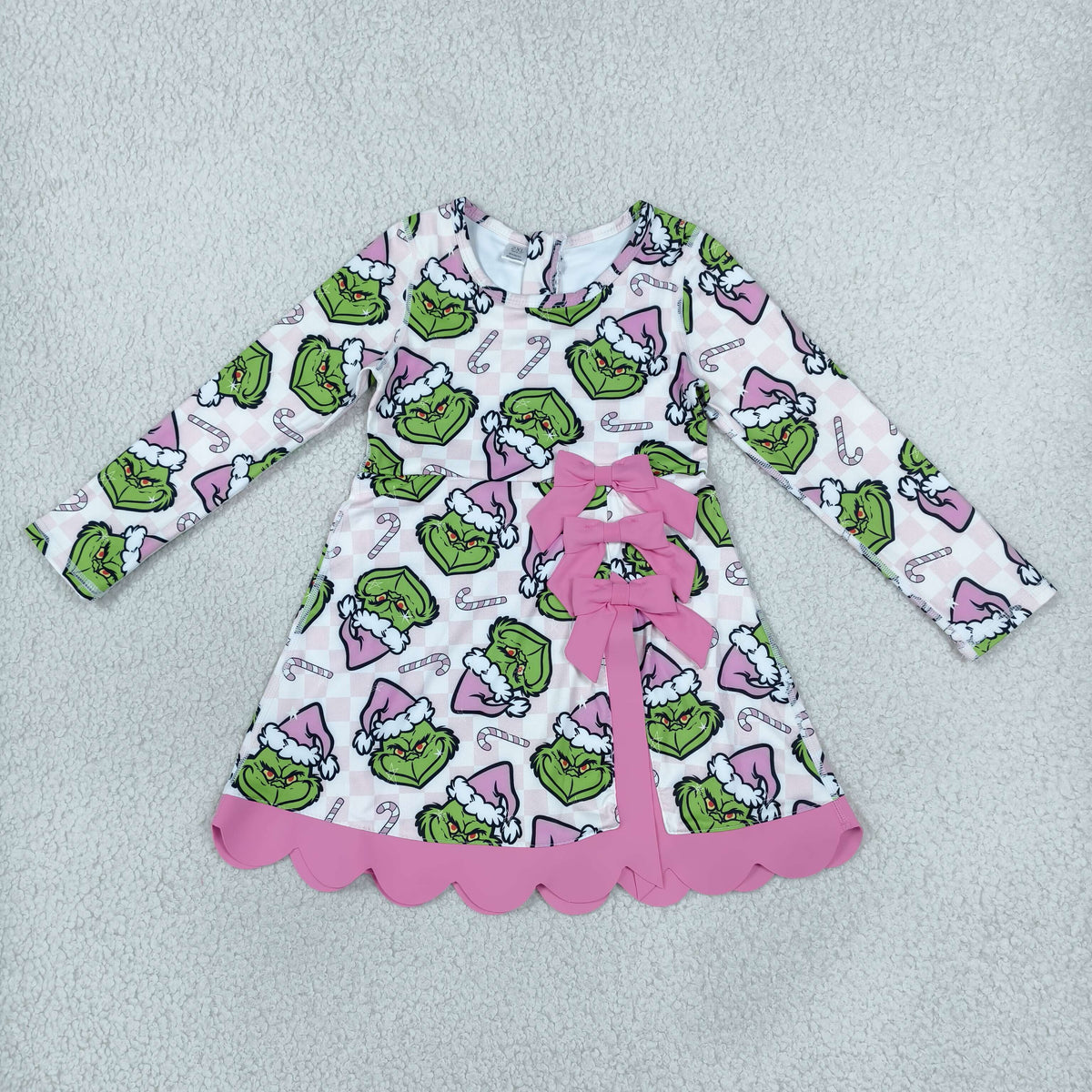 RTS NO MOQ Sibling yoga fabric Baby Girls Yoga Christmas Long Sleeve Scallop Dress With Back Bow