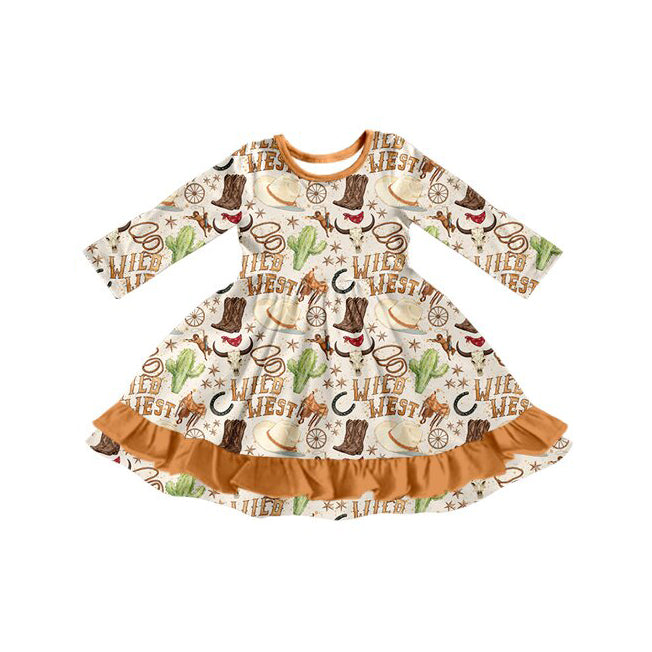 (Preorder new) No moq milk silk Baby Girls West Bull Skull Cactus Loose Western Sleepwear Sets Dress Rompers
