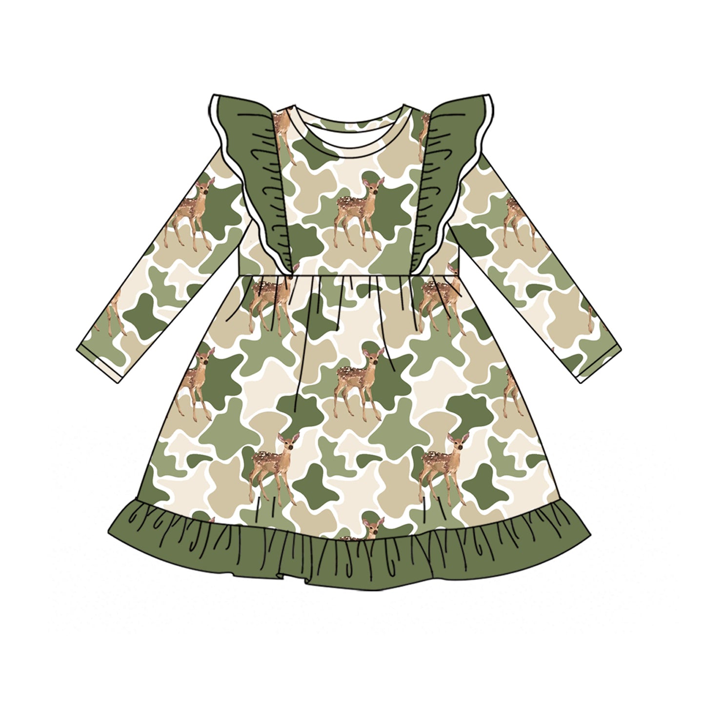 (Preorder new) No moq Baby Deer Print Camouflage Long Sleeve Pants Sets Dress Matching Zip Up Long Sleeve Sweater
