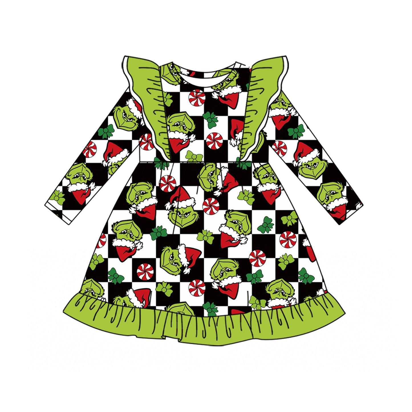 (Preorder new) No moq Baby Green Checked Long Sleeve Pants Sets Dress Matching Zip Up Long Sleeve Sweater