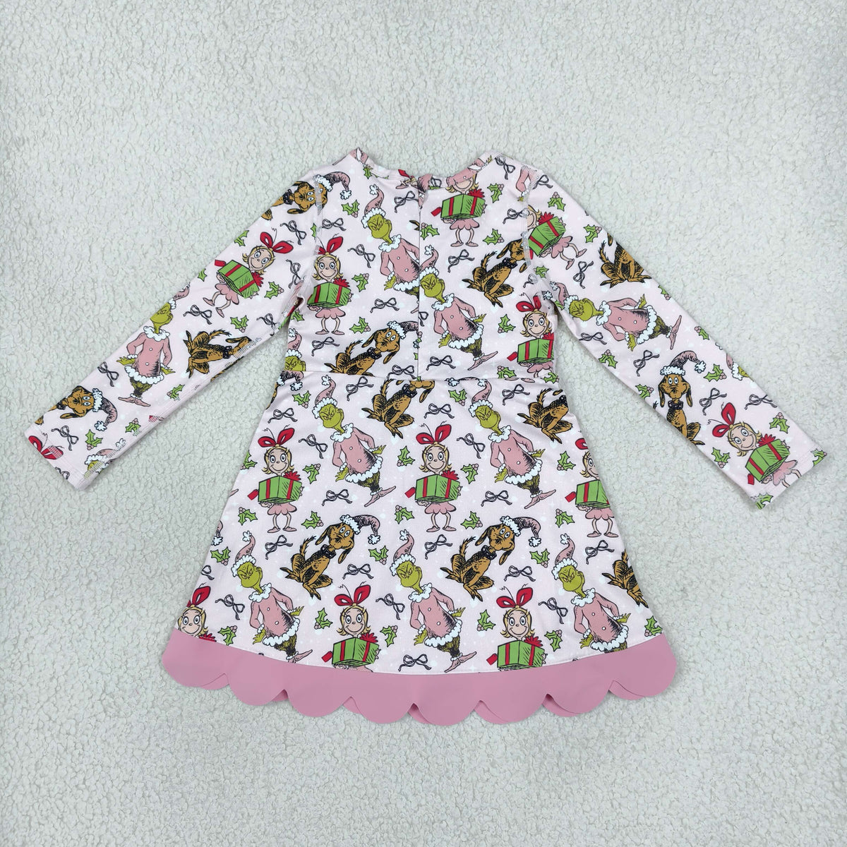 NEW RTS NO MOQ yoga fabric GLD1656 Baby Girls Gifts Bows Scallop Hem Christmas Yoga Active Knee Length Dress