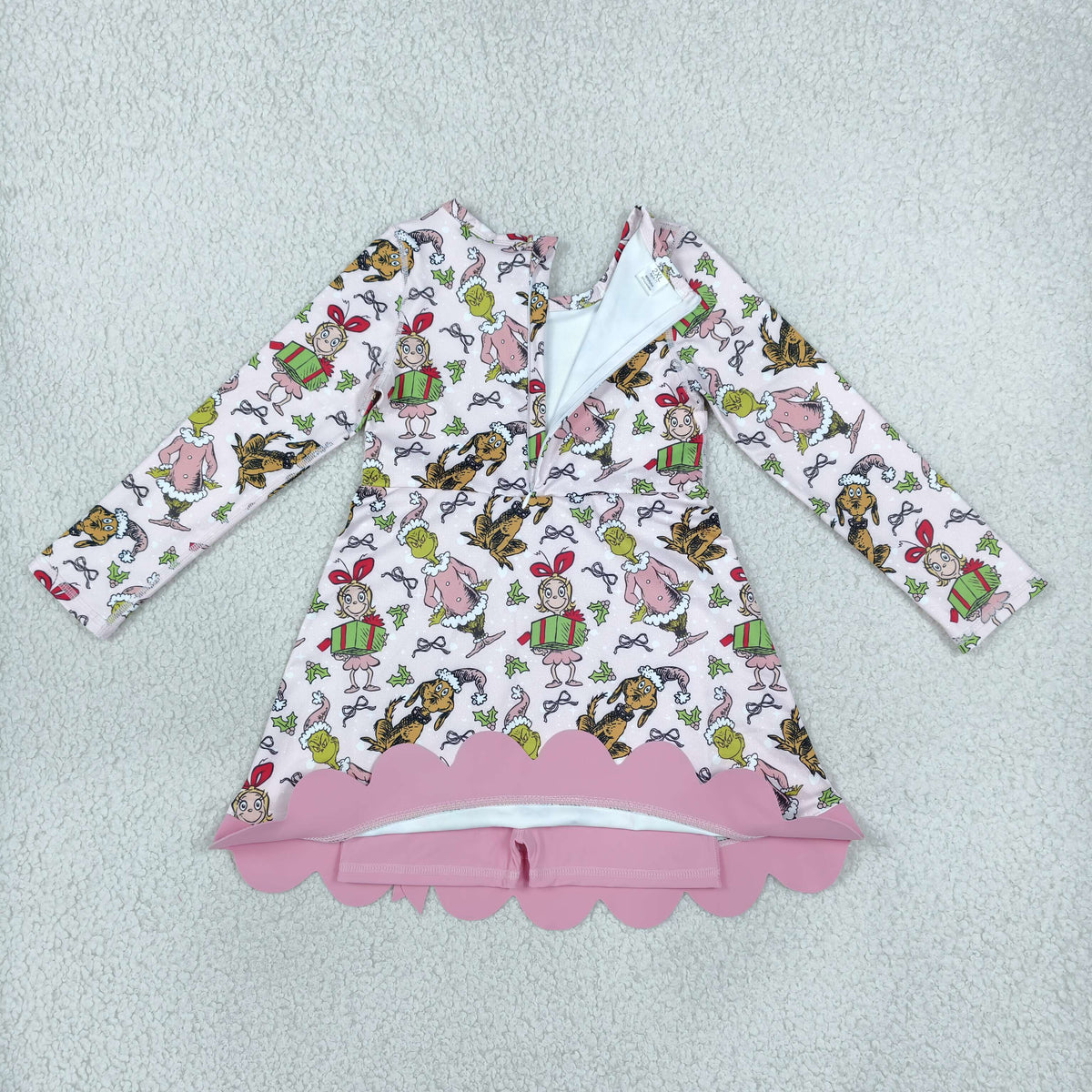 NEW RTS NO MOQ yoga fabric GLD1656 Baby Girls Gifts Bows Scallop Hem Christmas Yoga Active Knee Length Dress