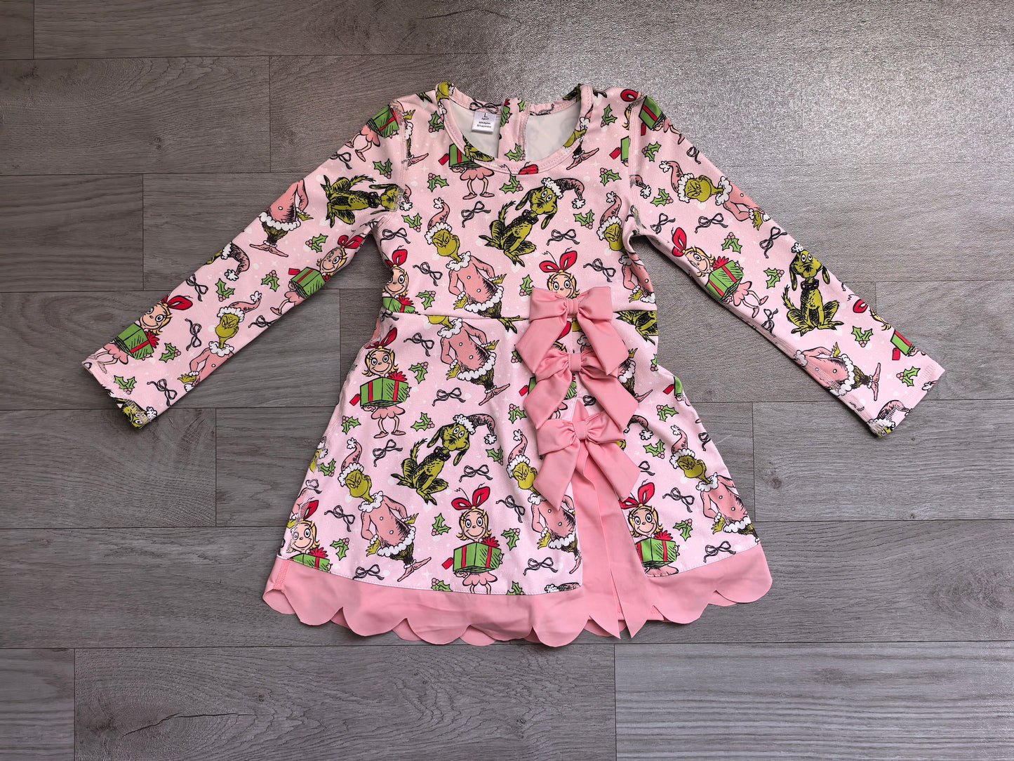 (Sample) No moq yoga fabric GLD1656 Yoga Baby Girls Christmas Bow  Scallop Edge Short Dress