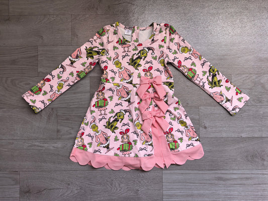 (Sample) No moq yoga fabric GLD1656 Yoga Baby Girls Christmas Bow  Scallop Edge Short Dress