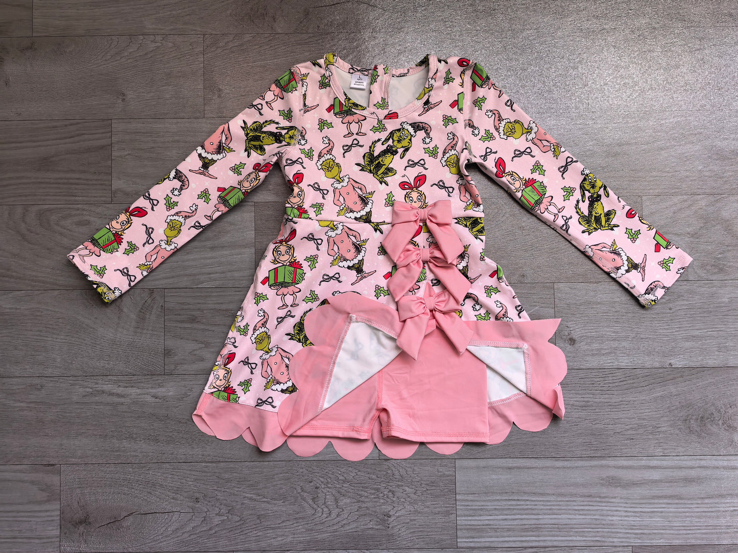 (Sample) No moq yoga fabric GLD1656 Yoga Baby Girls Christmas Bow  Scallop Edge Short Dress
