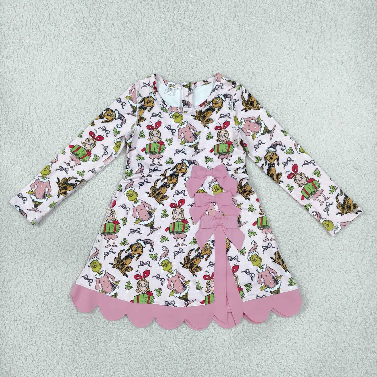 NEW RTS NO MOQ yoga fabric GLD1656 Baby Girls Gifts Bows Scallop Hem Christmas Yoga Active Knee Length Dress