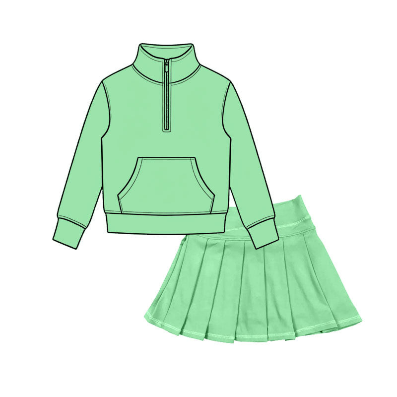 (Preorder new) No moq Baby Girls Zip Pocket Pullover Pleated Skort Yoga Active Matching Set