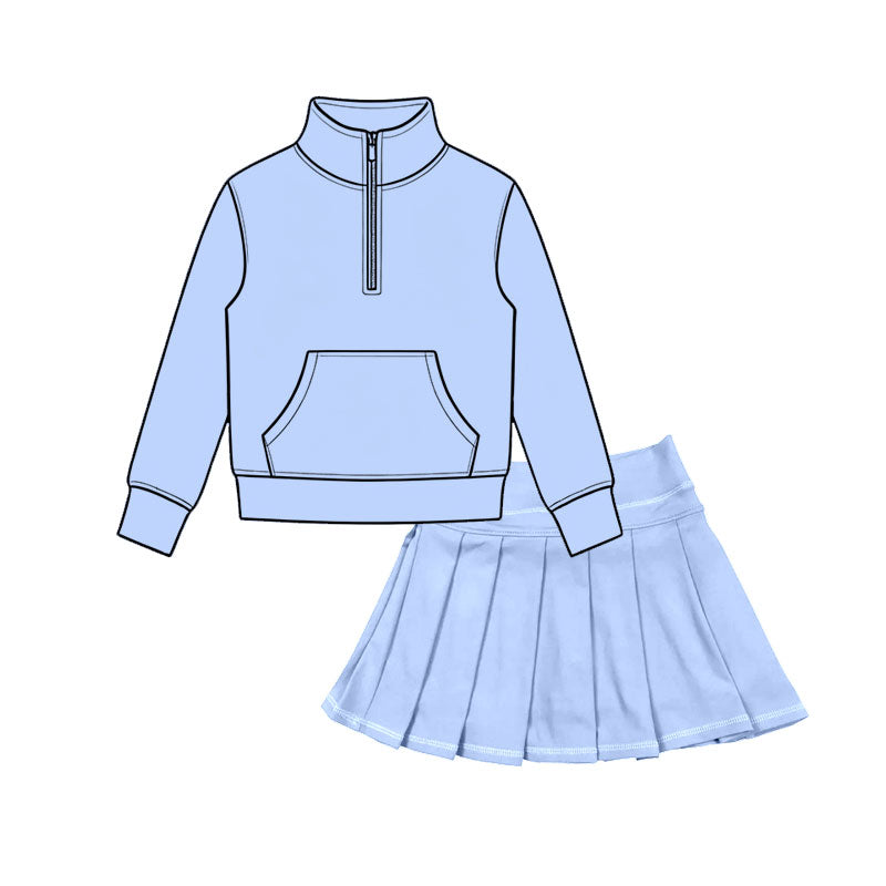 (Preorder new) No moq Baby Girls Zip Pocket Pullover Pleated Skort Yoga Active Matching Set