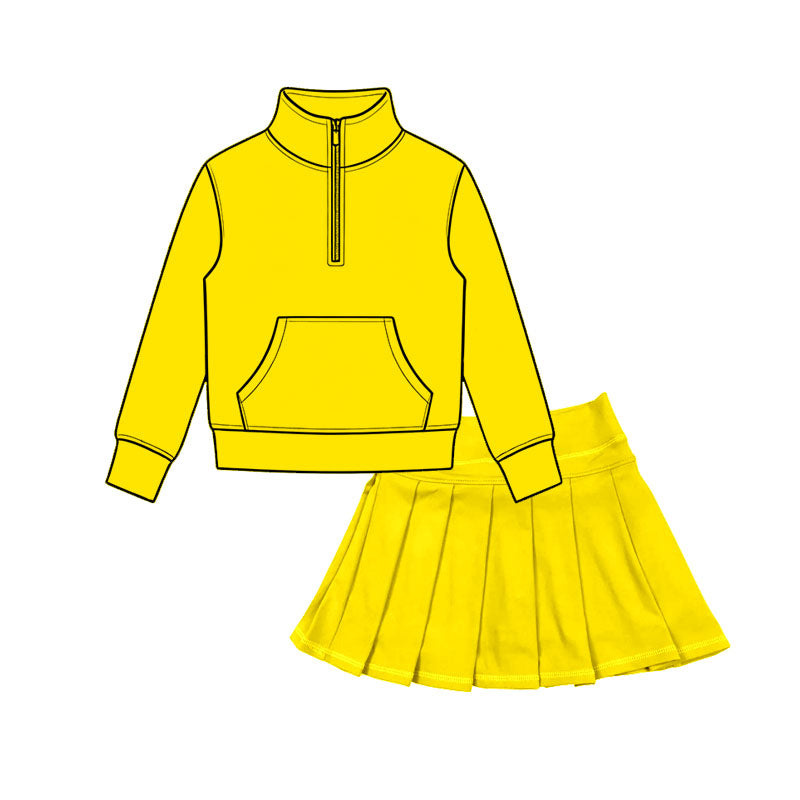 (Preorder new) No moq Baby Girls Zip Pocket Pullover Pleated Skort Yoga Active Matching Set