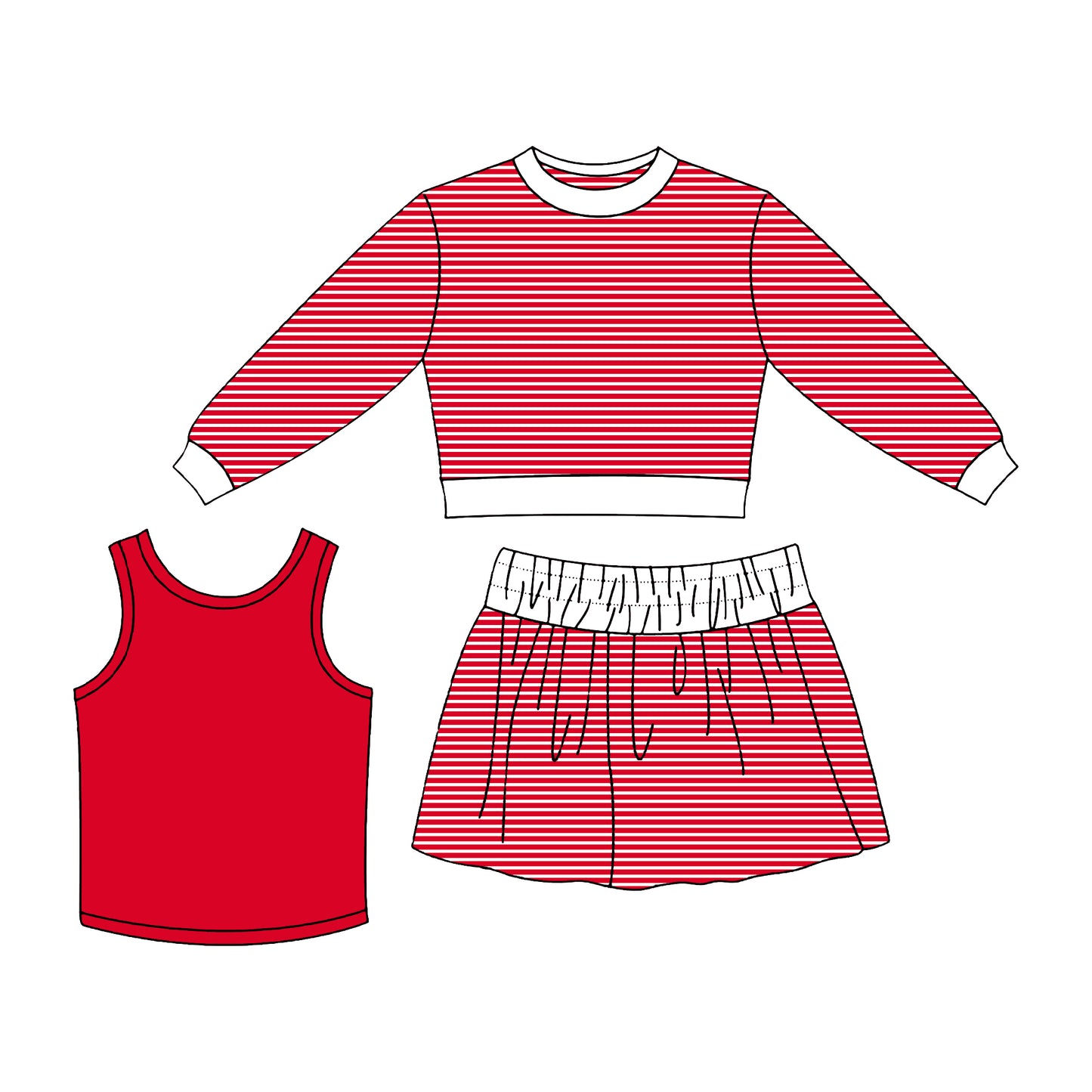 (Preorder new) No moq Yoga Baby Girls Three Piece Yoga Active Set Long Sleeve Top Skort Shorts Matching Clothes