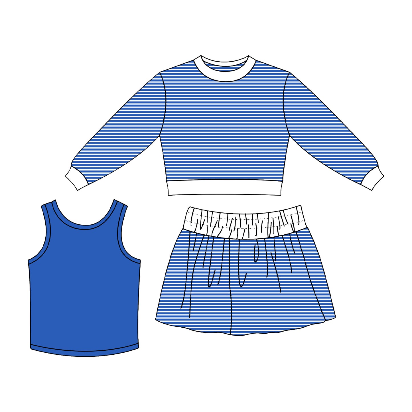 (Preorder new) No moq Yoga Baby Girls Three Piece Yoga Active Set Long Sleeve Top Skort Shorts Matching Clothes